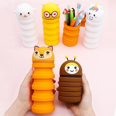 China Upgraded 2-In-1 Silicone Pencil Pouch Pen Holder Pencil Pen Case Waterproof Easy To Clean School Office Supplies for sale