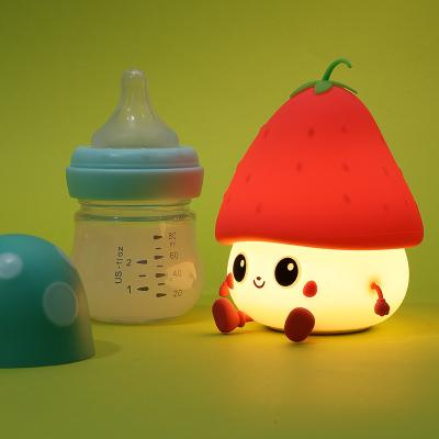 China Night Light For Kids Cute Silicone Nursery Strawberries Lamp For Baby And Toddler Kawaii Bedside Timer Lamp For Kid Room for sale