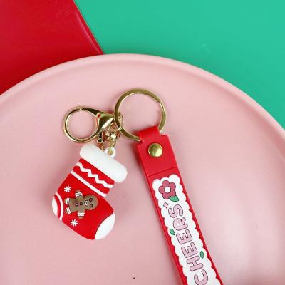 China Cute Christmas Silicone Bag Pendant Keychain Soft Kawaii Car Key Chain Charms For Women Men Christmas Birthday Kid Gifts for sale