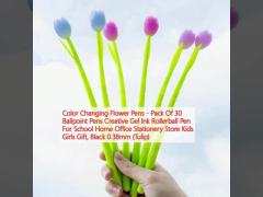 Color Changing Flower Pens - Pack Of 30 Ballpoint Pens Creative Gel Ink Rollerball Pen For School Home Office Stationery Store Kids Girls Gift, Black 0.38mm (Tulip)