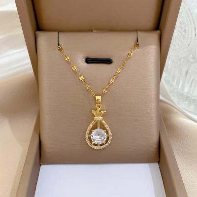 China New Fashion FASHIONABLE Full Copper Diamond Necklace Stainless Steel Chain Pendant Necklace for sale