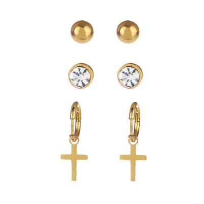 China New FASHIONABLE stainless steel simple cross earrings set small female exquisite earrings for sale