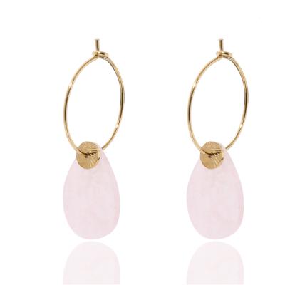 China Genuine Trendy Popular Natural Stone Earrings 14K Gold Stainless Steel Stud Earrings for sale