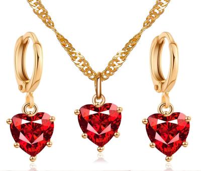 China Fashionable Temperament Crystal Zircon Love Necklace Earrings Classic Wedding Dinner Accessories Set for sale