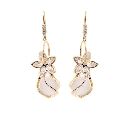 China Fashionable 925 Pin Earrings European And American Silver Long Flower Opal Earrings for sale