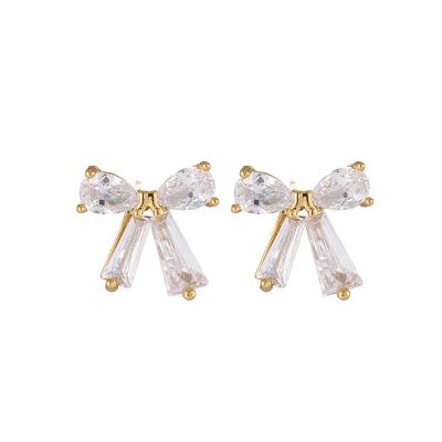 China FASHIONABLE Exquisite copper bowknot stud earrings zirconia-embedded women's earrings maids' earrings for sale