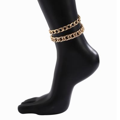 China Simple Simplicity Double Woven Punk Costume Chain Women Hollow Geometric Cuban Anklet for sale