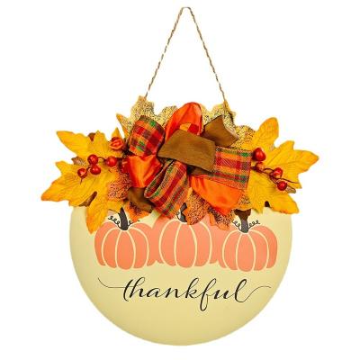 China Wooden Harvest Festival Pumpkin Maple Leaf Door Sign Halloween Fall Color Garland Thanksgiving Thanksgiving Door Hanging for sale