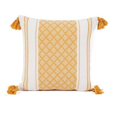 China New Folded Tassel Geometry Woven Pillow INS Wind Home Sofa Waist Pillow Yarn-dyed Pillow for sale