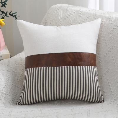 China Folded Nordic PU Leather Stripe Pillow Quilting Head Cushion for sale