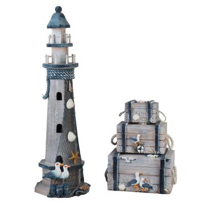 China Europe style mediterranean lighthouse made of old wooden wooden tower sea wind combination lighthouse decoration for sale