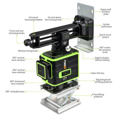 China New 12L 3D Laser Horizontal And Vertical 360 Cross Green Line Rotary Laser Level Accurate Self-Leveling Meter. 127x88x112mm for sale