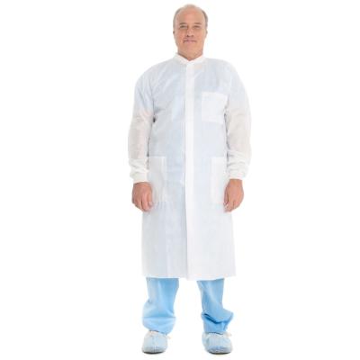 China Disposable Non Woven Lab Coat , SMS Long  Breathable Lab Coats With Zipper Or Snaps for sale