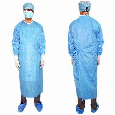 China Eco - Friendly Sterile Disposable Operating Gowns Sleeves With Knitted Cuff PE Coated for sale