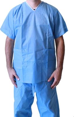 China Dark Blue Disposable Protective Gowns , Unisex V Neck Scrubs For Laboratory / Home Care for sale