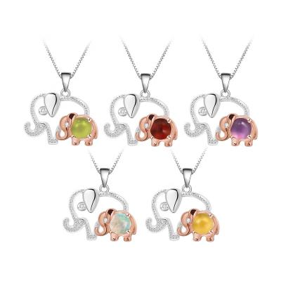 China Meaningful Inspirational Natural Gemstone Staying TRENDY 925 Sterling Silver Women Necklace Elephant Mom Kid Jewelry Mother Gift for sale