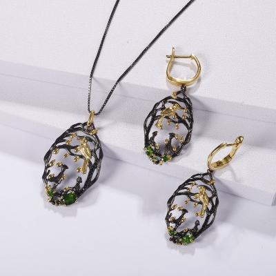 China Vintage Mom Gift Designer Jewelry Black Gun Series Remaining Gold Plating 925 Sterling Silver Natural Gemstone Earring For Mother for sale