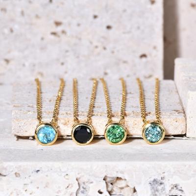 China Wholesale KH213N CLASSIC Remaining Jewelry Gold Plated Blue Green Moissanite Necklace Jewelry 925 Sterling Silver Simple Gold Plated for sale