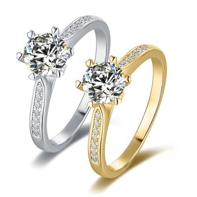 China CLASSIC Remaining Pure Gold 1Ct Moissanite Diamond Fashion Trendy Jewelry Women Engagement Ladies Ring For Wedding for sale