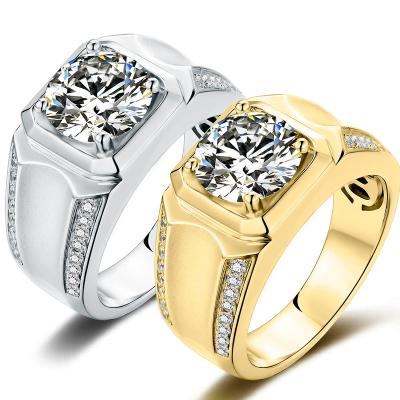 China China Fashion Famous Brand Celebrity Jewelry Wholesale Non Tarnish Pure 9Mm Moissanite Diamonds Gold Male Ring For Engagement Wedding for sale