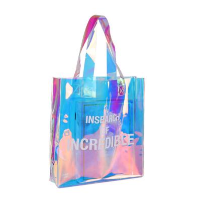 China Reusable Eco Friendly Custom Holographic Jelly Pvc Bags Fashion Large PVC Bags Transparent Bag For Women for sale