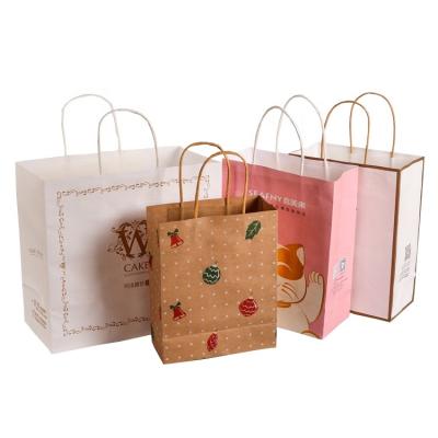 China Eco Friendly Custom Recyclable Promotion Kraft Paper Shopping Full Color Printed Paper Bags With Handles for sale