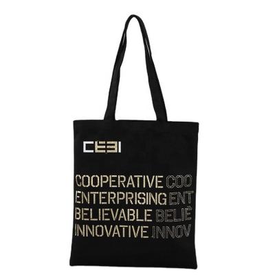 China Wholesale Reusable Thick Canvas Tote Bag Black Cotton Shopping Bag With Logo for sale