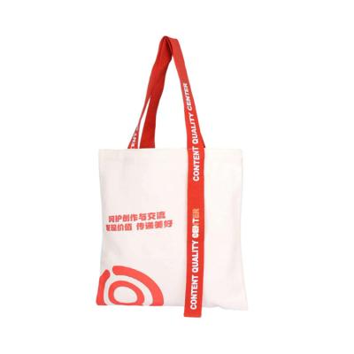 China Eco-Friendly No MOQ Canvas Custom Grocery Bag Cotton Photo Print Reusable Tote Bag With Red Long Handle for sale