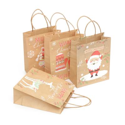 China Best Quality Custom Christmas Brown Kraft Paper Gift Bags With Handle for sale