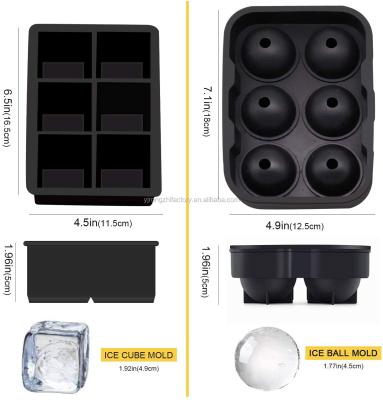 China Silicone Sphere Ice Ball Maker with Lid and Big Square Ice Cube Molds for Whiskey, Reusable and BPA Free, Silicone Ice Cube Trays Set for sale