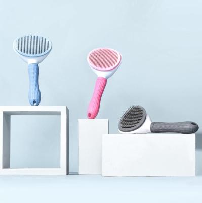 China Viable Automatic Deshedding Hair Removal Massage Pet Grooming Slicker Brush Pet Stainless Steel Comb Self Cleaning Tool for sale