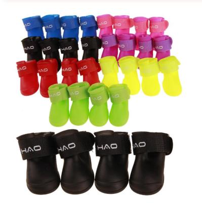 China Viable Dog Rain Shoes Dog Cat Rain Boots Outdoor Water Proof Non Slip Soft Silicone Dog Shoes for sale