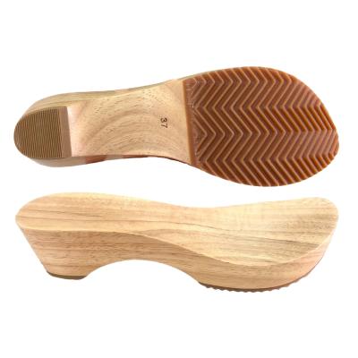 China Unique Wooden Elegant Wooden Shoe Women's Outsoles With Rubber Bottom For Sandals Making for sale