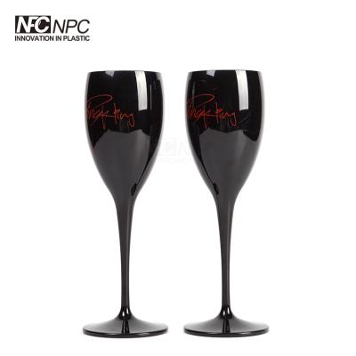 China Champagne Flutes Glasses of CLASSIC black plastic for events&wedding with Printed Logo for sale