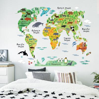 China Waterproof+Eco-friendly China factory direct wholesale world map with animal kids wall sticker with hign quality for room decorations for kids teens for sale