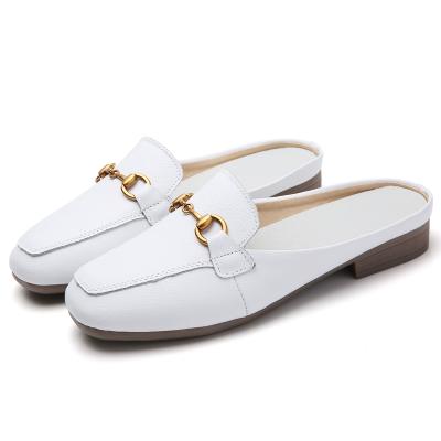 China Round cow leather flat shoes for women and ladies half shoes for women for sale