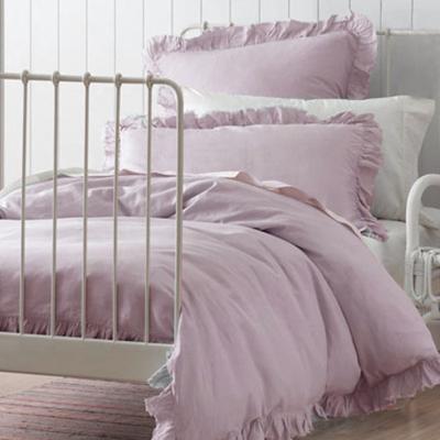 China Nondisposable Famous Organic Duvet Sets Quilt Sets Famous Organic Bedding Bedroom Brand ODM Washed Canvas With Ruffle for sale