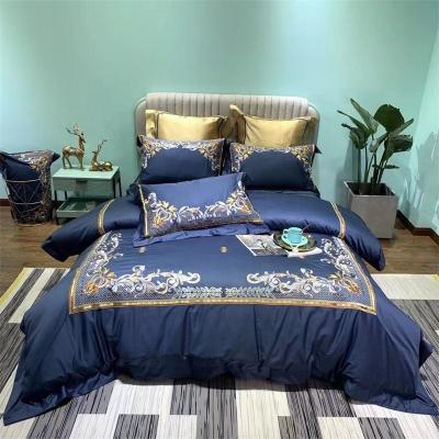 China Blue Flower Nondisposable Luxury Embroidery Bedspread Customization Brand Bedding Embroidery Sets 100s for sale