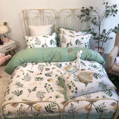 China Nondisposable Modern Tencel Various Way Green Color Sheets Printing Linen Comforter Four-Piece Bedding Set for sale