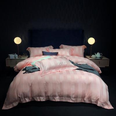 China Nondisposable High End Luxury Modern Multicolor 4PCs Satin Stripe Jacquard Lyocell Fiber Duvet Cover Bedding Set for sale