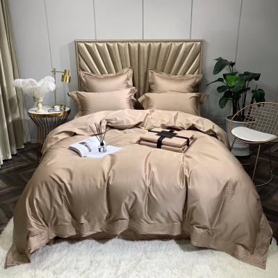 China Embroidery Solid Color Home Textile 4pcs Duvet Cover And Bed Sheet Nondisposable Luxury Bedding Sets 100% Cotton for sale