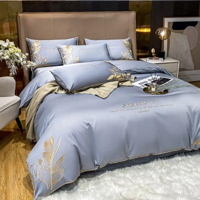 China Popular Promotional Anti-Static Embroidery Comfortable Comforter Sets Luxury 100% Cotton Quilt Comforter Cover 4 Piece Bedding Set for sale