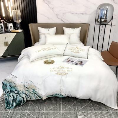 China Sustainable High Quality Multi Colors Embroidery Hotel The Same Style 100% Silk Washable Fashion Style Four-Piece Bedding Set for sale