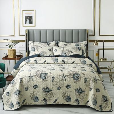 China Wholesale Luxury 100% Breathable Soft Touch Printing Bedding Embroidery Cotton Quilted Bedspread Set for sale