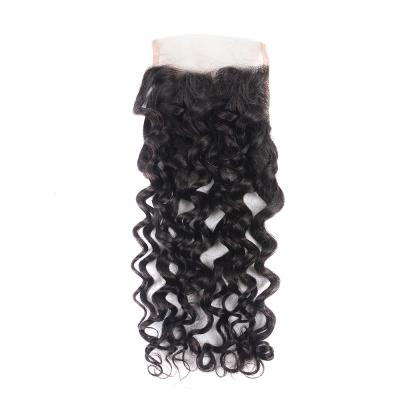 China Brazilian Virgin Hair Factory Direct Hair 4x4 Lace Closure Water Wave100% Closure Vendors 4*4 Lace Closure for sale