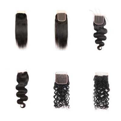 China Brazilian Hair 150% Virgin Hair 4x4 Density Free Middle Unprocessed Virgin Hair Water Wave Lace Closure With Baby Hair for sale