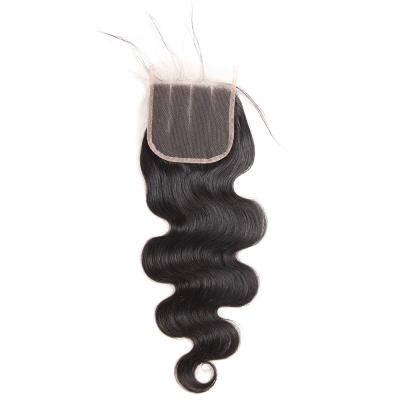 China Brazilian Virgin Hair 150% Density Virgin Hair Free Middle Unprocessed Body Wave 4x4 Lace Up Closure With Baby Hair for sale