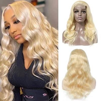 China RTS 4x4 HD Body Lace Front Wigs Brazilian Virgin Human Hair Blonde Wig Pre Plucked Natural With Baby Hair 613 Wig For Black Female for sale