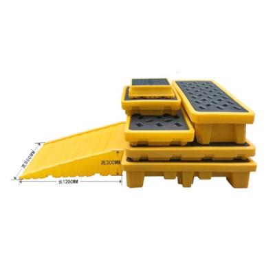 China Moisture Resistance Baojie Virgin HDPE Yellow Detachable Four 4 Drum IBC Puddle Large Size Plastic Pallet for sale