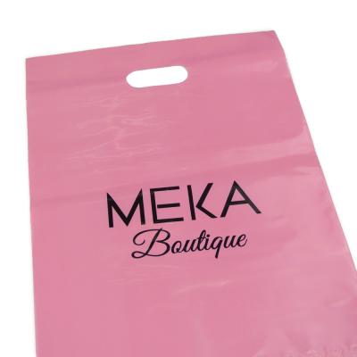 China Hot Sale Cheap Custom Logo Handled Printed Reusable Foldable Handle Pink Shopping Mailing Bags Die Cut Plastic Carry Bag for sale